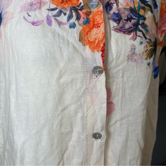 Cristina Vergani Italy Linen Hi-Low Floral Shirt Dress Button-Up Boho Midi Sz L - Picture 9 of 10